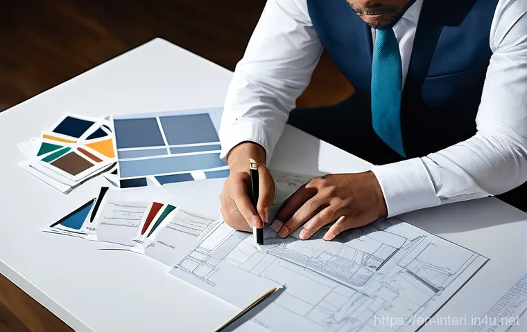 실내건축 실습에서 배우는 협업의 중요성 - **"Synergy in Design: A Collaborative Brainstorm"**
    A diverse team of 4-5 interior designers, in...