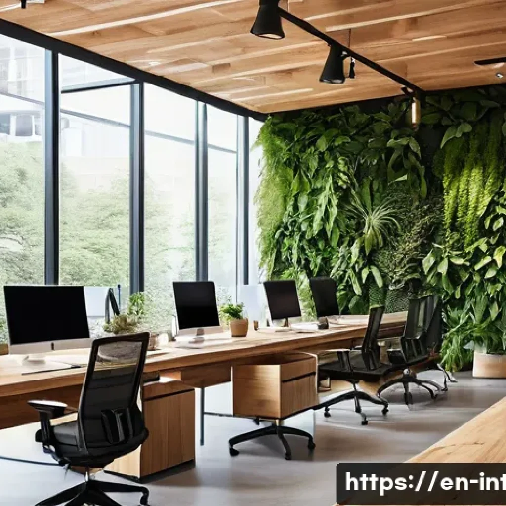 실내건축 디자인 트렌드와 실무 적용 - A modern office interior bathed in natural daylight featuring expansive floor-to-ceiling windows, a ...