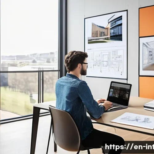 실내건축기사 자격증을 위한 추천 강의 플랫폼 - A modern learning environment featuring a young adult sitting comfortably at a sleek desk with a lap...