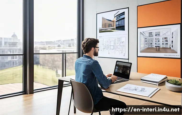 실내건축기사 자격증을 위한 추천 강의 플랫폼 - A modern learning environment featuring a young adult sitting comfortably at a sleek desk with a lap...