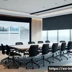 실내건축 프로젝트 프레젠테이션 준비 - A professional interior architecture presentation scene in a modern, well-lit conference room: a con...