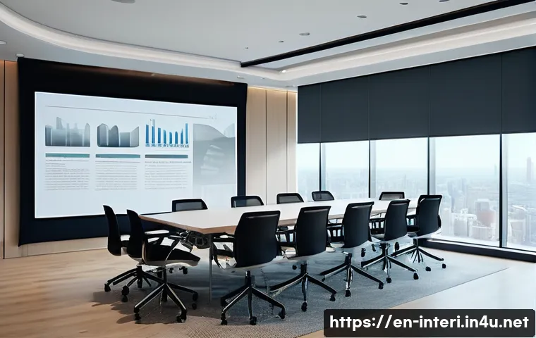실내건축 프로젝트 프레젠테이션 준비 - A professional interior architecture presentation scene in a modern, well-lit conference room: a con...