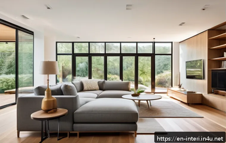 실내건축과 홈스타일링의 차이 - A modern open-concept living space showcasing interior architecture principles: exposed structural b...