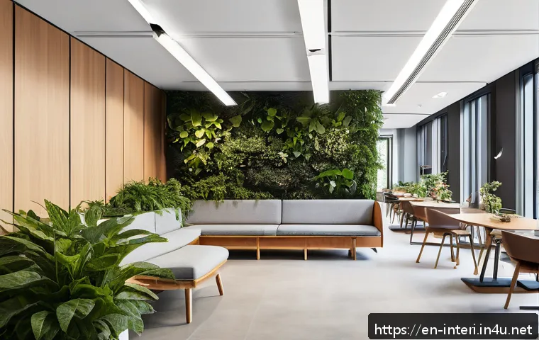 실내건축 실습에서 강조해야 할 포인트 - A modern co-working space interior emphasizing user experience and functionality, featuring ergonomi...