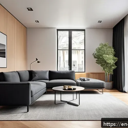실내건축 실습에서 중요한 기술들과 협업 방법들 - A modern, open-concept living room showcasing perfect spatial flow and balanced proportions: sleek m...