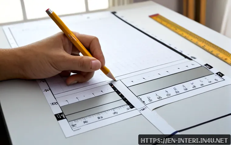 실내건축기사 실기 준비 과정의 모든 것 - Photorealistic interior design certification practical exam preparation scene, focused adult student...