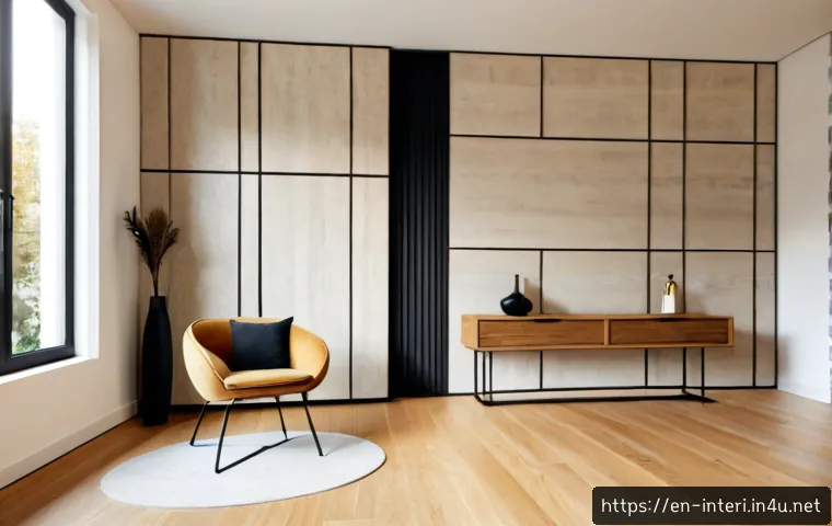 실내건축의 소재 선택과 응용 - Photorealistic interior design material selection scene, bright modern living room shown as a clear ...