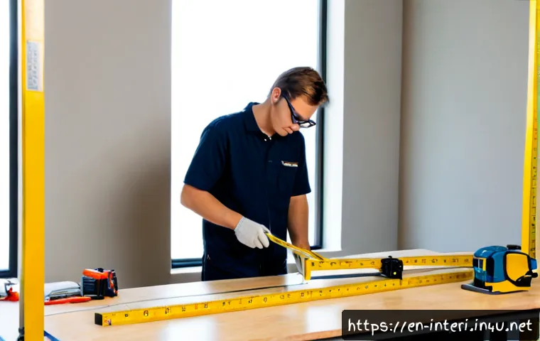 실내건축 실습에서 발생하는 문제와 해결법들 - Photorealistic interior architecture workshop, a focused adult design student wearing safety glasses...